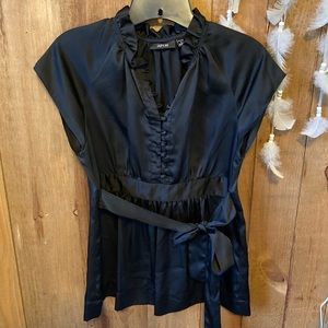 Satin button up tied sash top